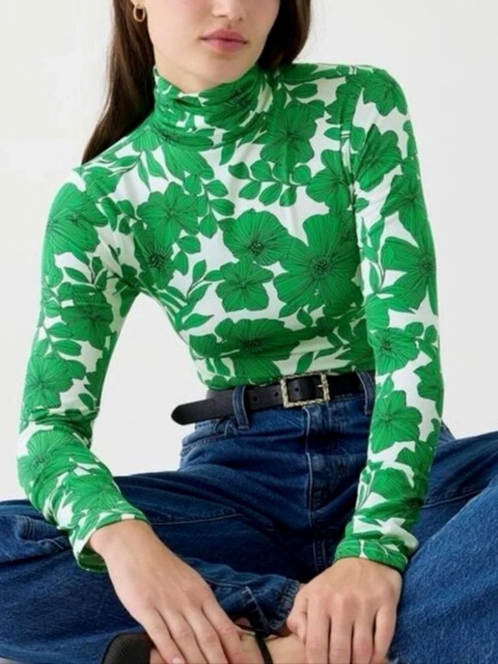J.Crew Floral Matte Jersey Turtleneck